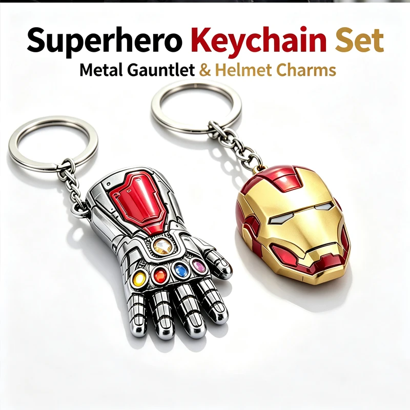 Superhelden Iron Man Helm Infinity Stones Nano-Handschuh Metall-Schlüsselanhänger Avengers Schlüsselring Auto-Schlüsselanhänger Taschenanhänger Sammlerstück Geschenk