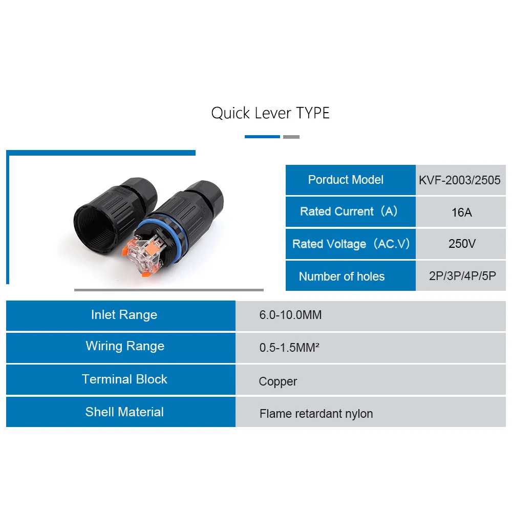 IP68 Waterproof Cable Connector Quick Connection KVSF-15 2 in 2 out 2/3/4/5 Pin Electrical Terminal Adapter Wire Connector