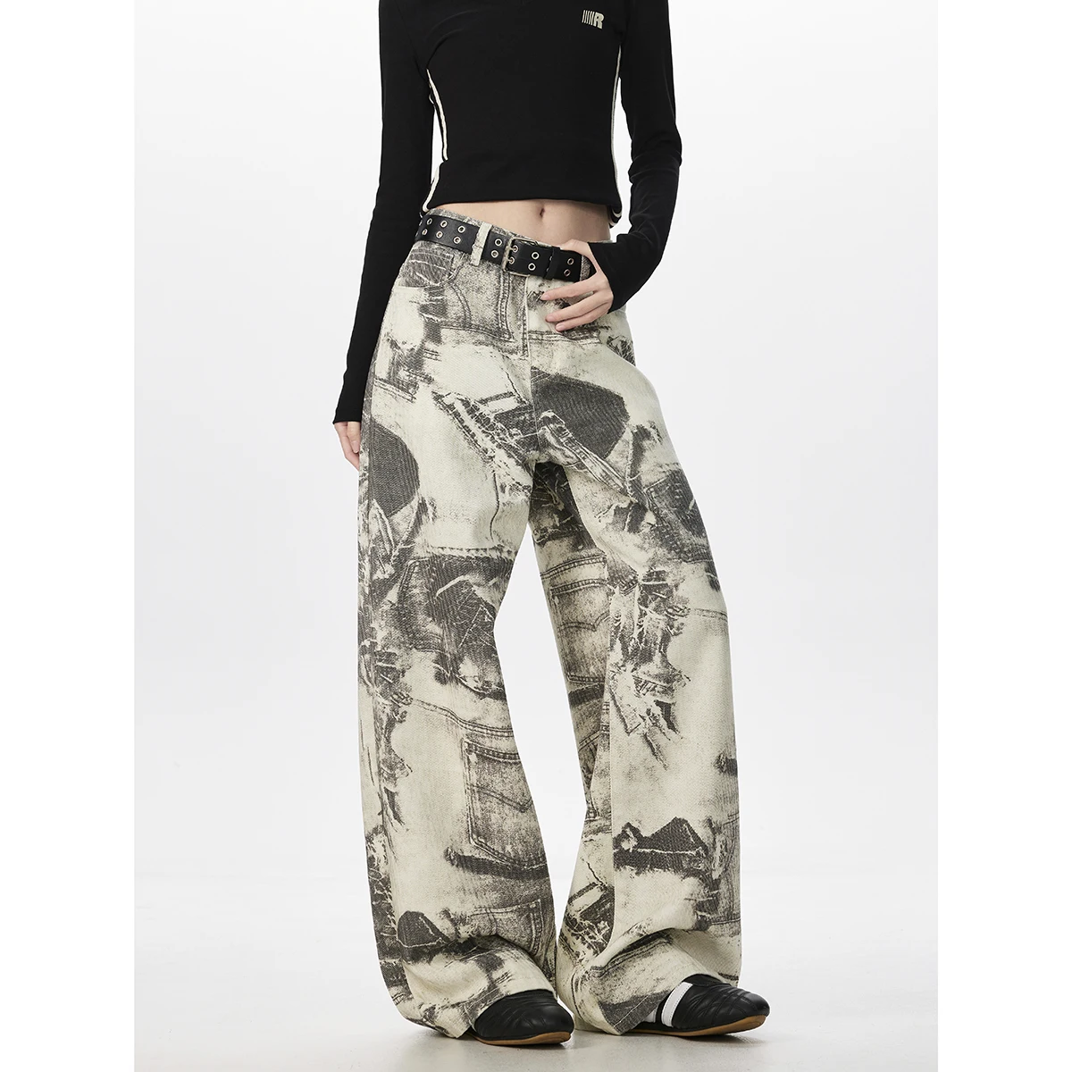 

LAPPSTER Unisex Streetwear Y2k Print Baggy Jeans Man Hip Hop Jeans Denim Casual Women Loose High Street Tie Dye Wide-leg Jean