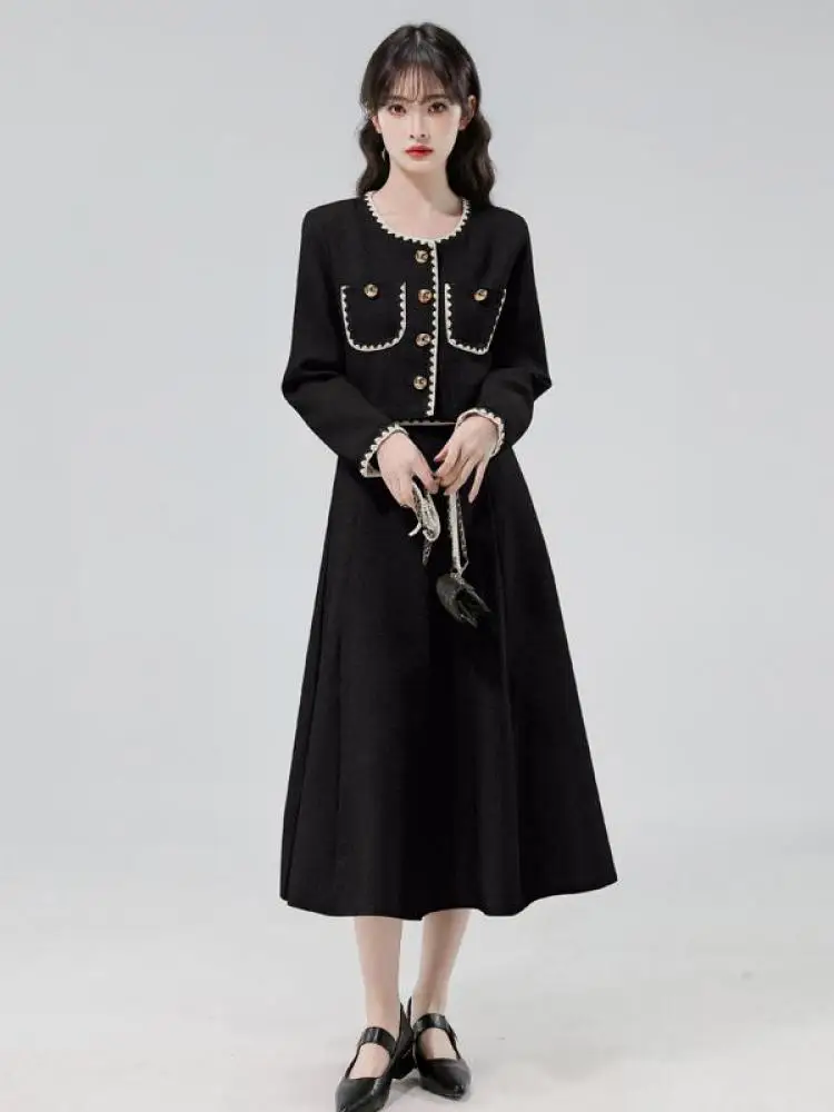 

Осень-зима, винтажные женские лоскутные элегантные однобортные топы с длинными рукавами и полуюбка с высокой талией, комплект из двух предметов для отпуска