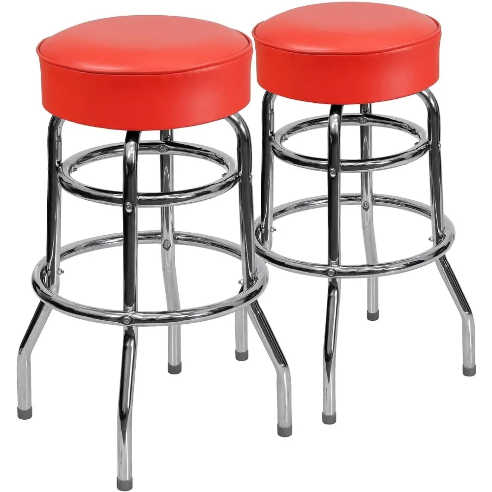 

Bruno 2 Pack Double Ring Chrome Barstool with Red Seat