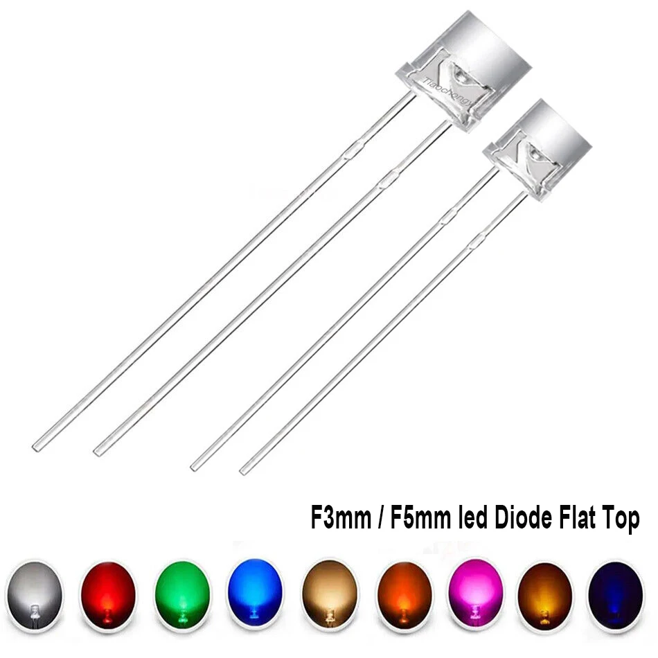 100PCS 3mm 5mm DIP Flat Top LED Diode 9 Colors Lights Bright Bulb Lamps Electronics Components Indicator Light Emitting Diodes