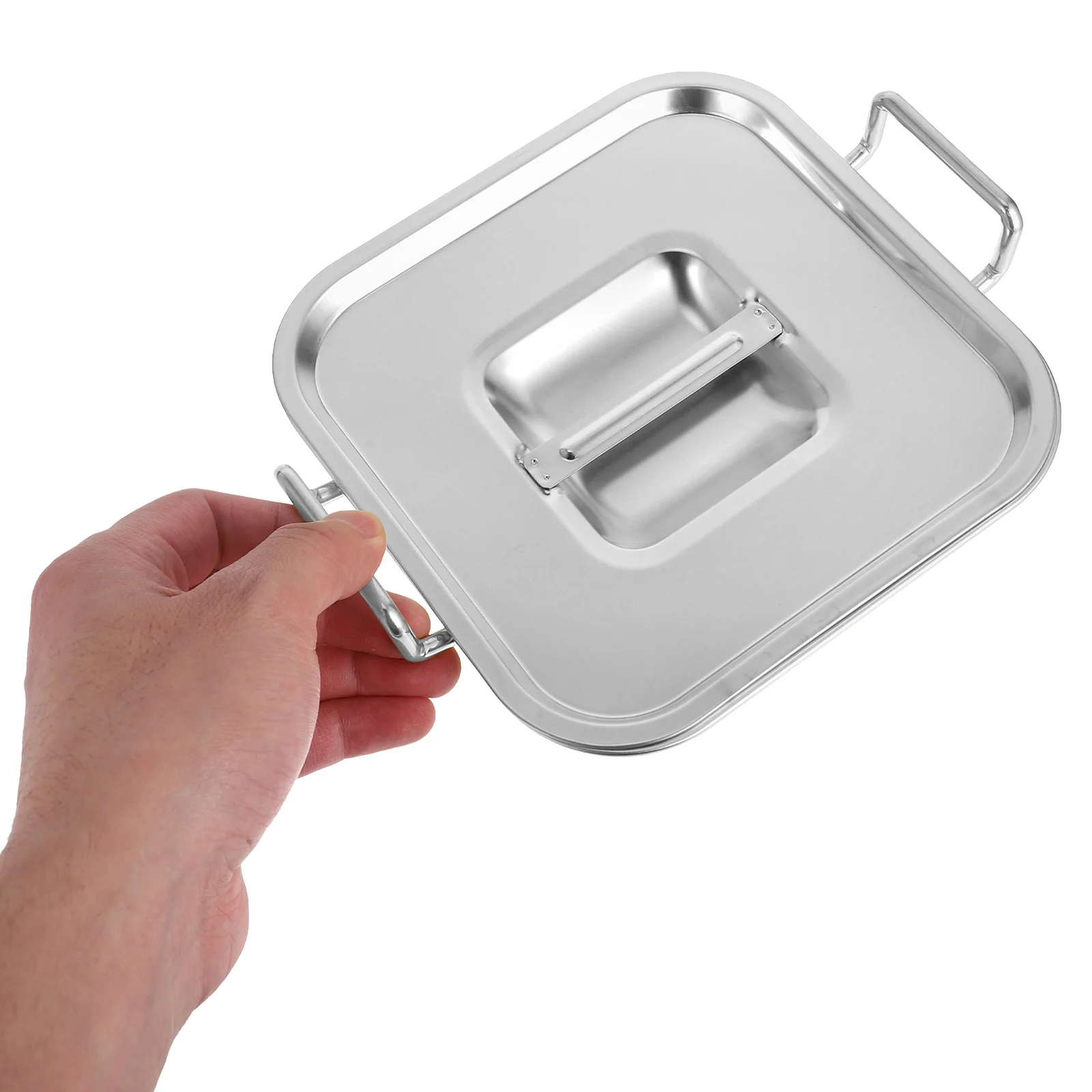 

Stainless Steel Square Tray Dual Handles Flat Base Serving Fried Chicken French Fries Snack Dessert Food Serving
