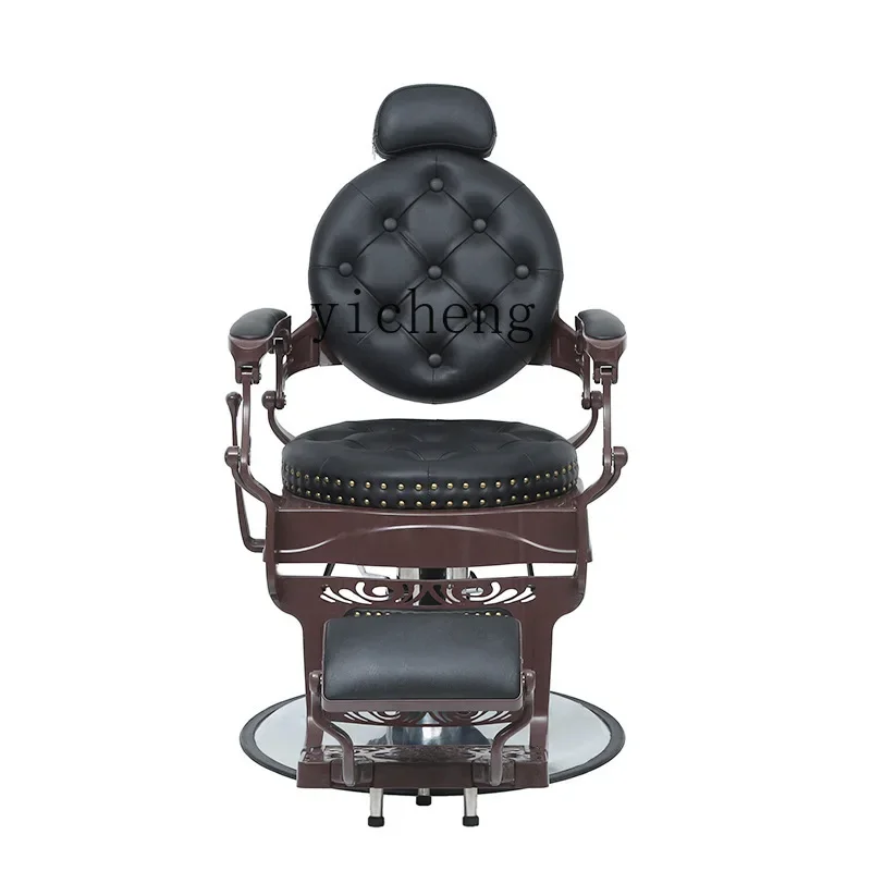 Zc Adjustable Rotating Barber Chair Retro Black Classic Reclining Hairdressing Chair