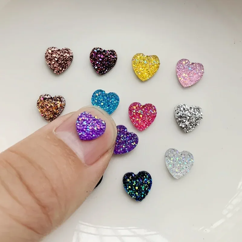 8mm&12mm Glitter Heart Rhinestone Applique Flatback Crystal Stones Resin Gems Non Hotfix Strass for Decoration -HR05