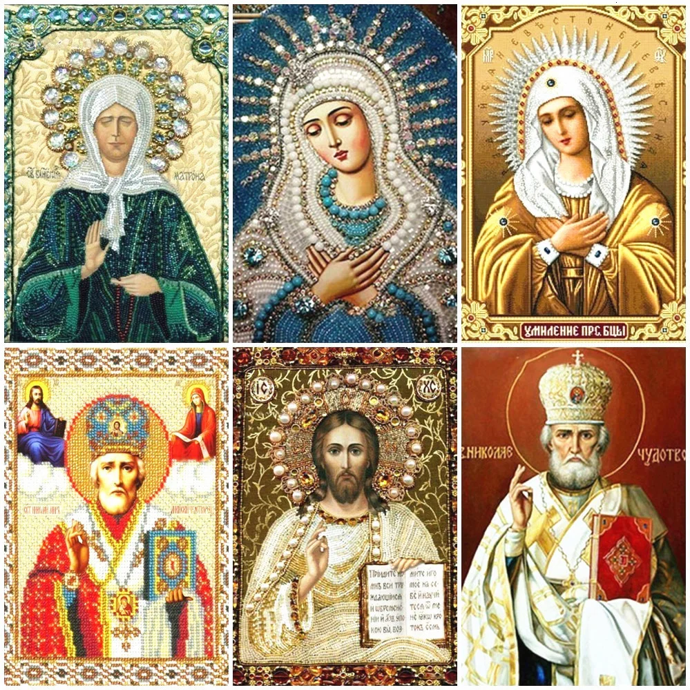 Huacan Diamond Mosaic Icon Diamond Embroidery Icons Rhinestones Pictires Diamond Painting Full Square Drill Religion Virgin Mary