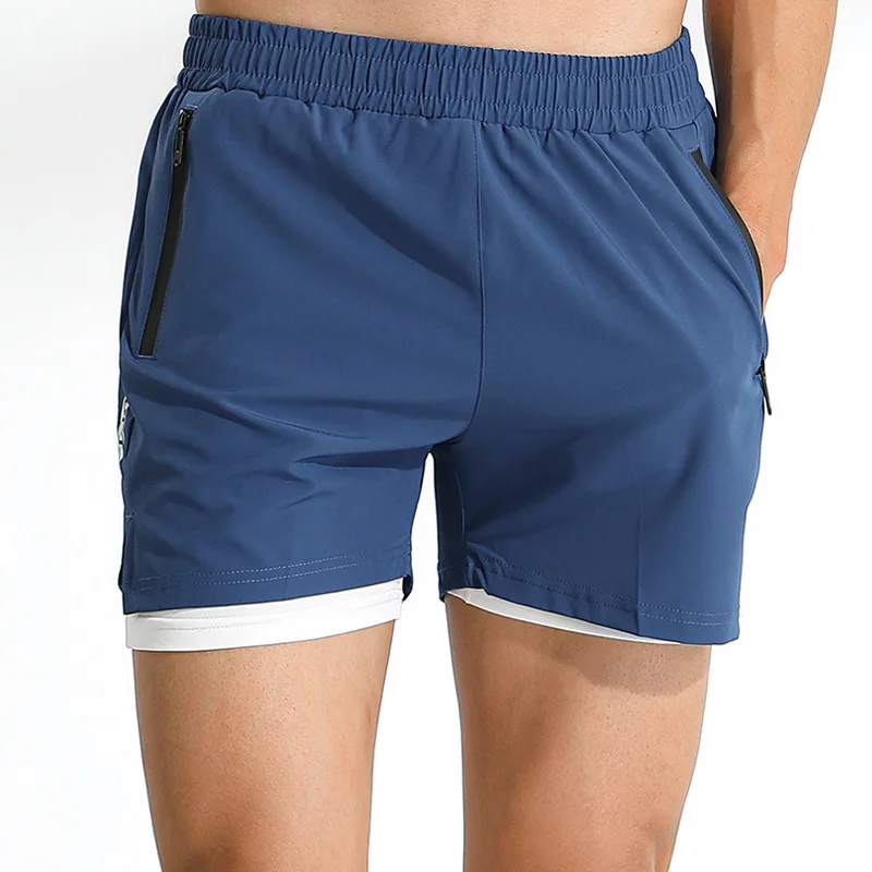 Summer Sale Favorite Navy Blue High Waist Running Shorts Women's 2-in-1 Gym Shorts with Built-in Liner Zipper Pocket