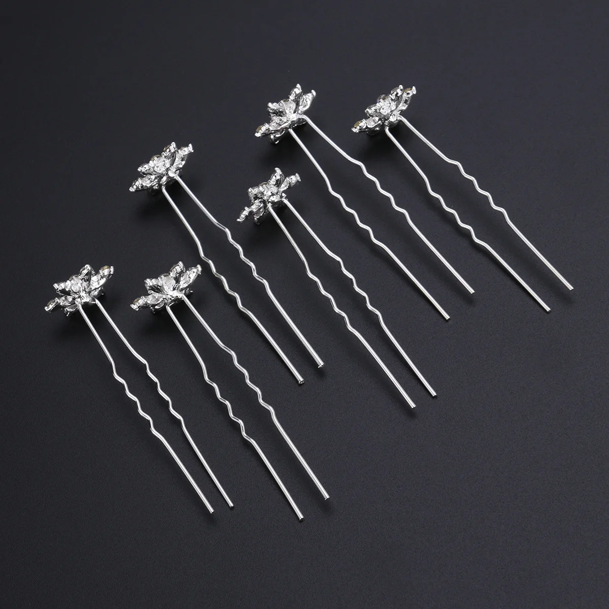 6Pcs Women's Bridal U-Shaped Hairpins White Rhinestone Snowflake Crystal Pearl Hair Clips Elegant Wedding Party Hair Accessories