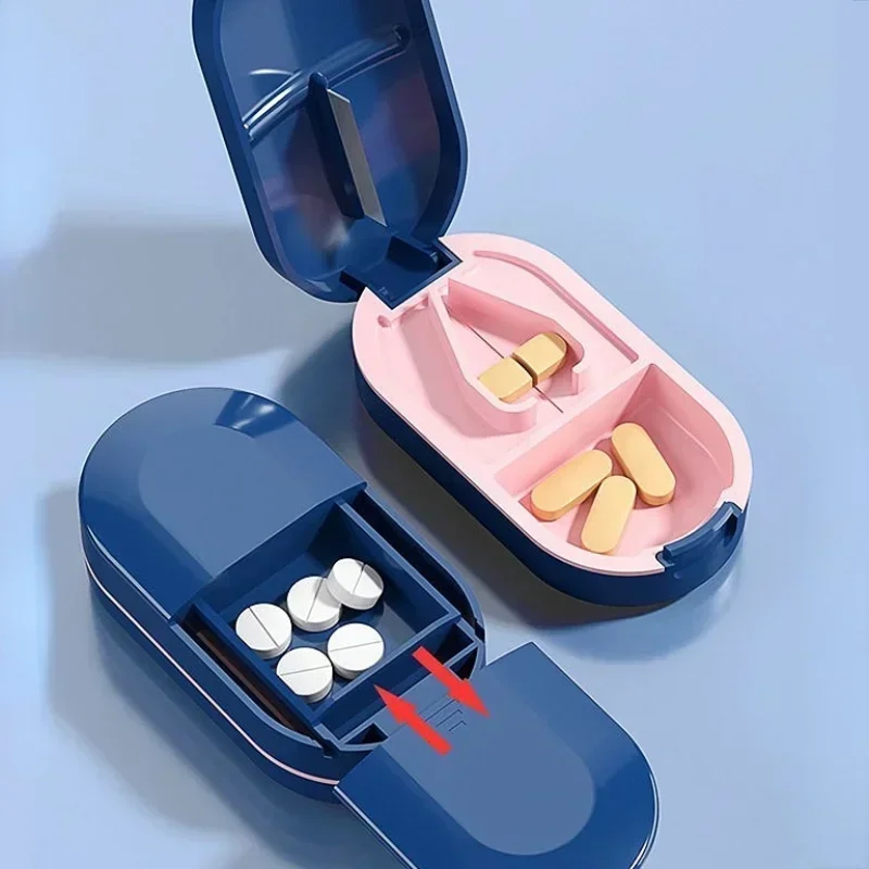 

Pill Cutter With Invisible Storage Box Portable 2 In 1 Mini Drug Tablet Medicine Dustproof Divider Organizer Crusher Pill Box