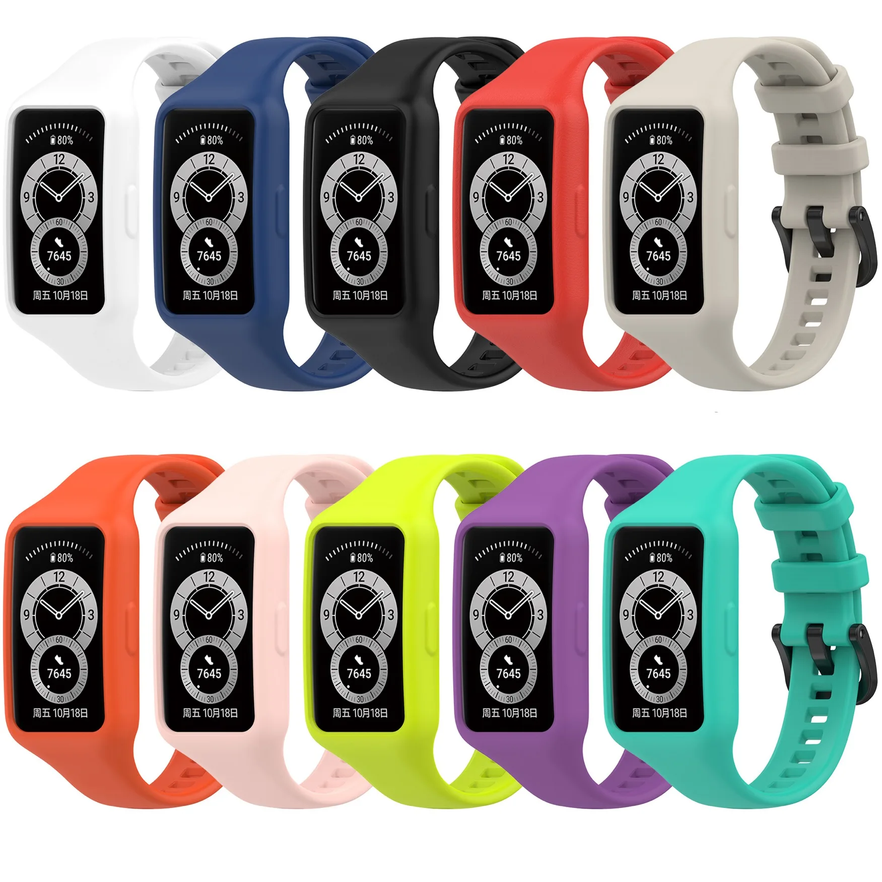 Pulseira de silicone para Huawei Band 6, pulseira esportiva 2-em-1, pulseira anti-queda, casca macia, Honor Band 6 Pro