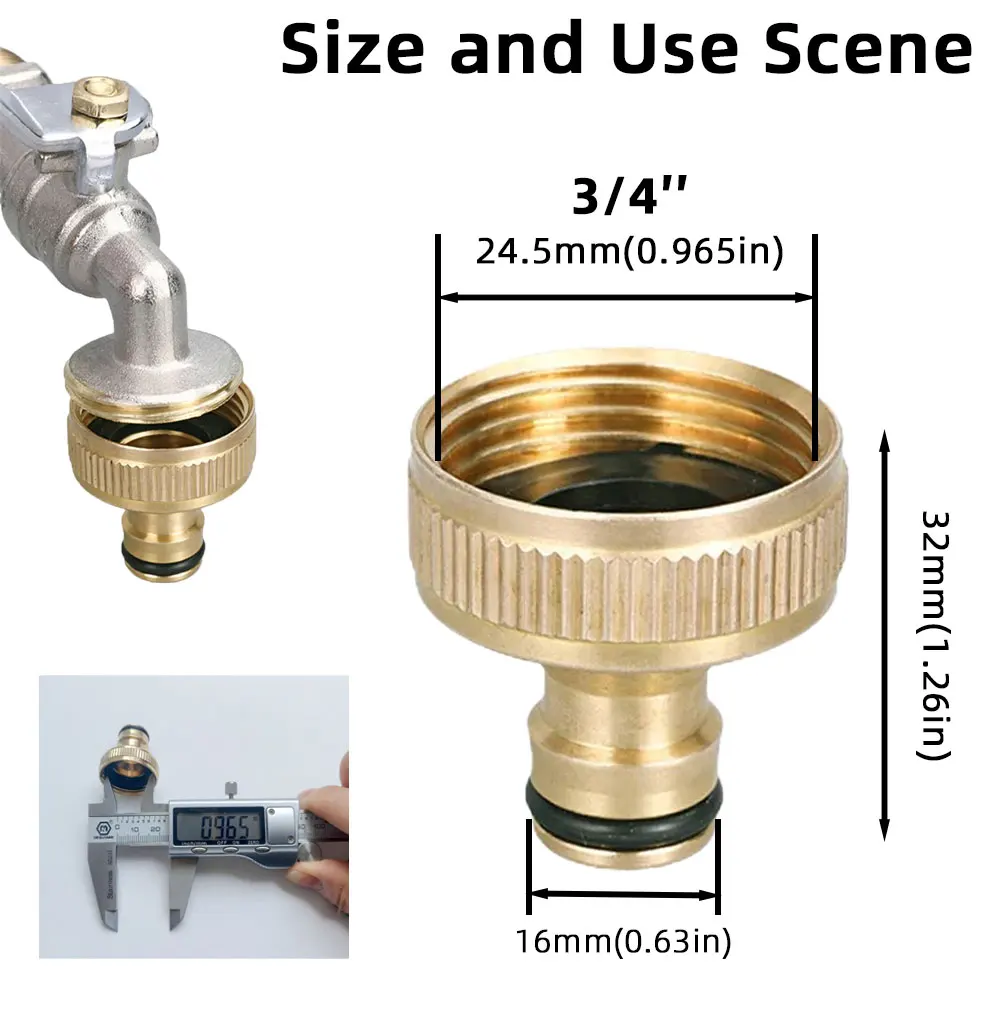 2 Stück 3/4'' Messing-Gartenwasserhahn-Adapter, Wasserrohr-Armaturen, Schnellkupplung mit Innengewinde, Gewindeanschlüsse für Wasserhähne – Detail 2