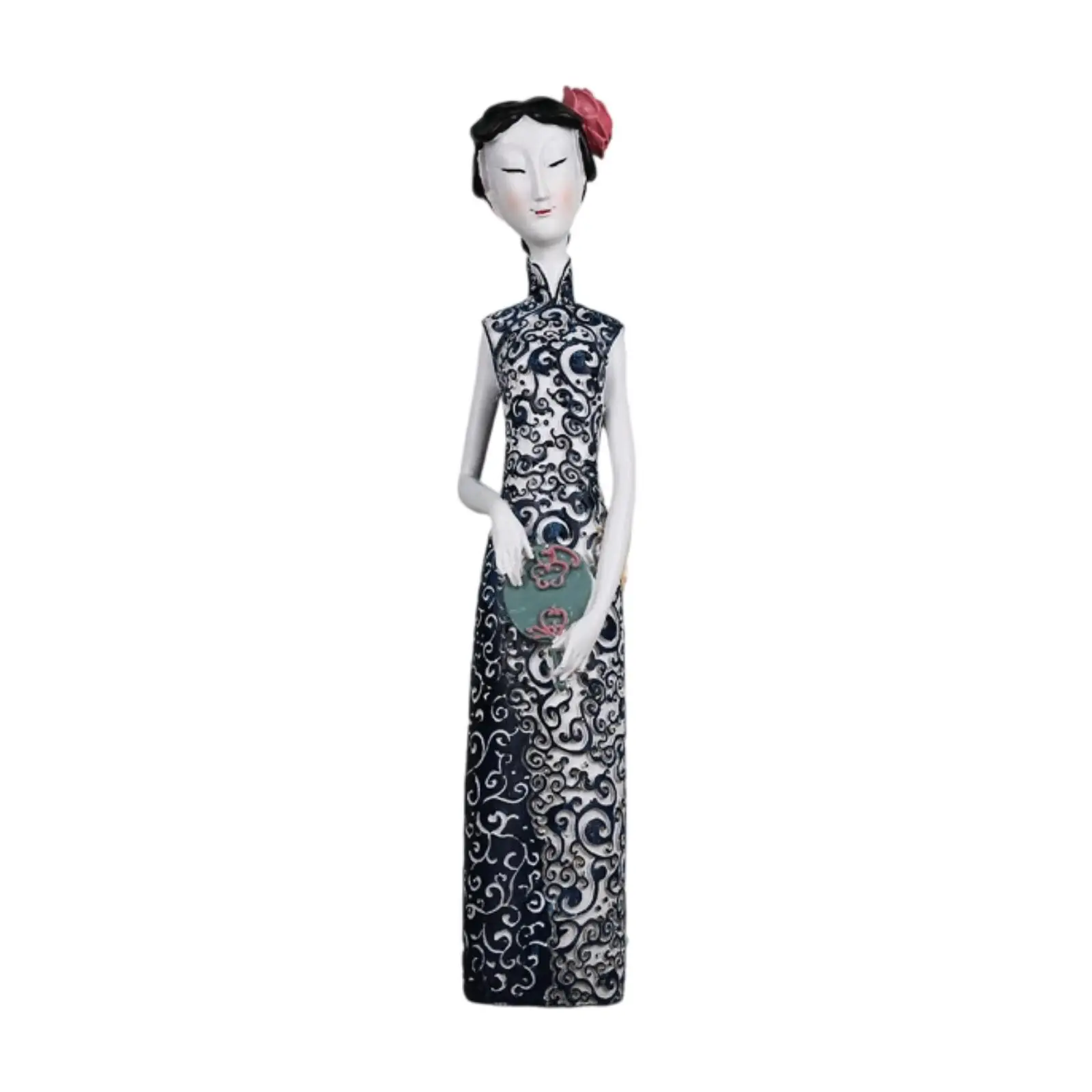 

Chinese Ancient Lady in Qipao Resin Figurine Unique for Office Shelf Cabinet