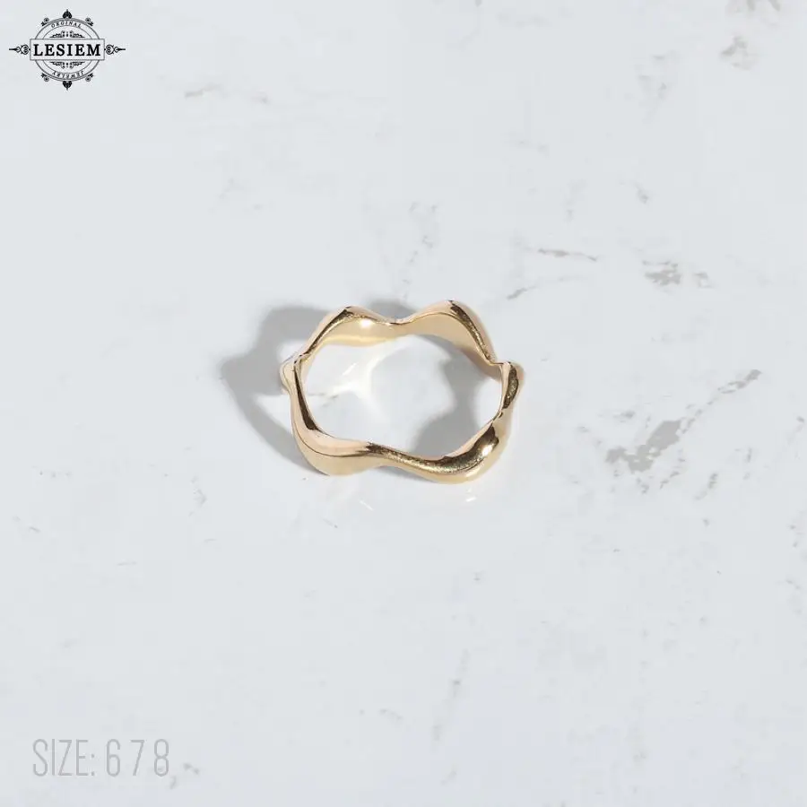 LESIEM 2024 trend 18KGP Gold plated size 6 7 8 Female Friend female ring Irregular Wave Smooth Ring opal bone