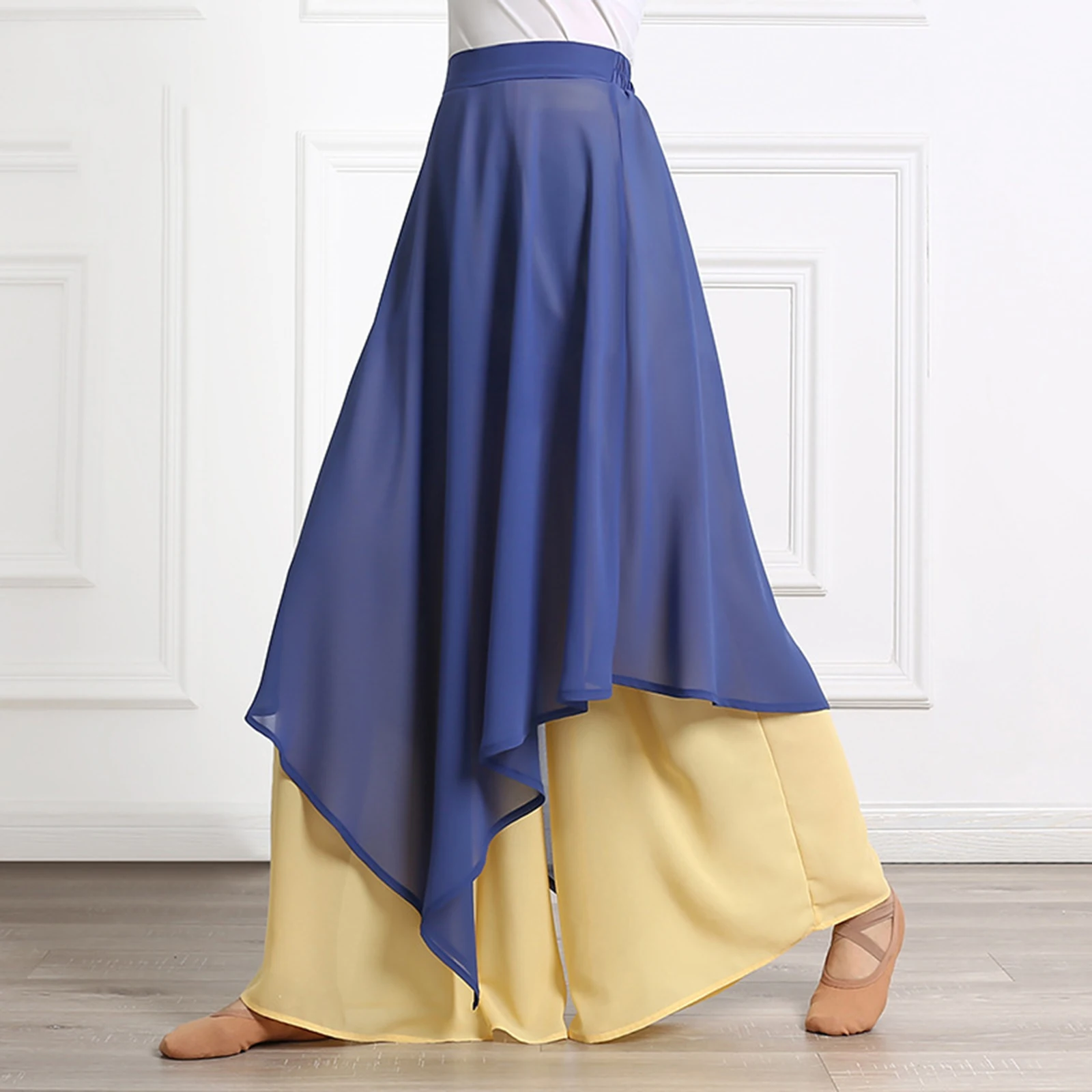 Jupe-culotte en mousseline de soie pour femme, pantalon à jupe irrégulière, jambe large, pratique de la danse classique, entraînement, performance