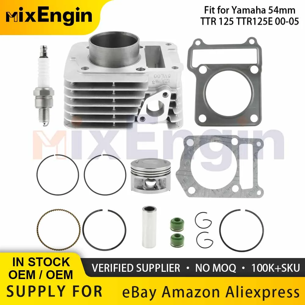 

Motorcycle Engine 54mm Cylinder Piston Rings Gasket Top End Kit For 00-05 Yamaha TTR125 TTR125E Rebuild Kit 4RF-12213-00 TTR 125
