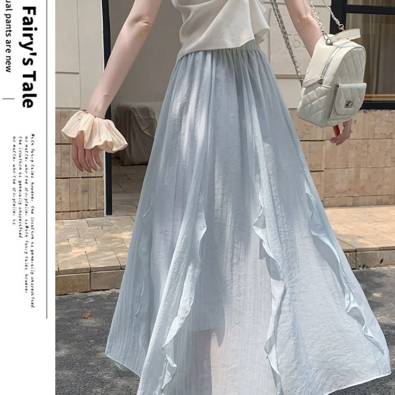Onregelmatige gegolfde geplooide voor dames 2025, nieuwe Super Fairy paraplu hoge taille A-lijn lange rok