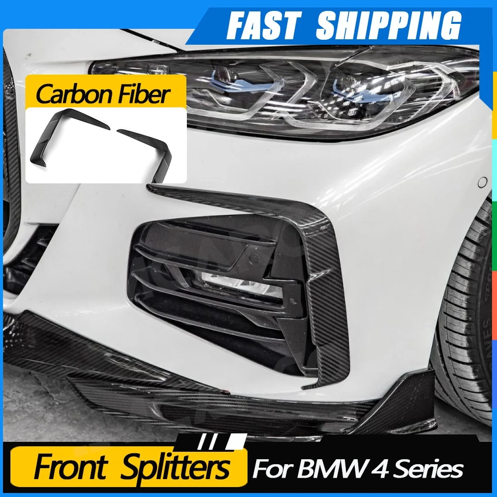 

For BMW 4 Series G22 G23 2021+ Dry Carbon Fiber Car Front Bumper Air Vent Outlet Trim Canards Covers Body Kits