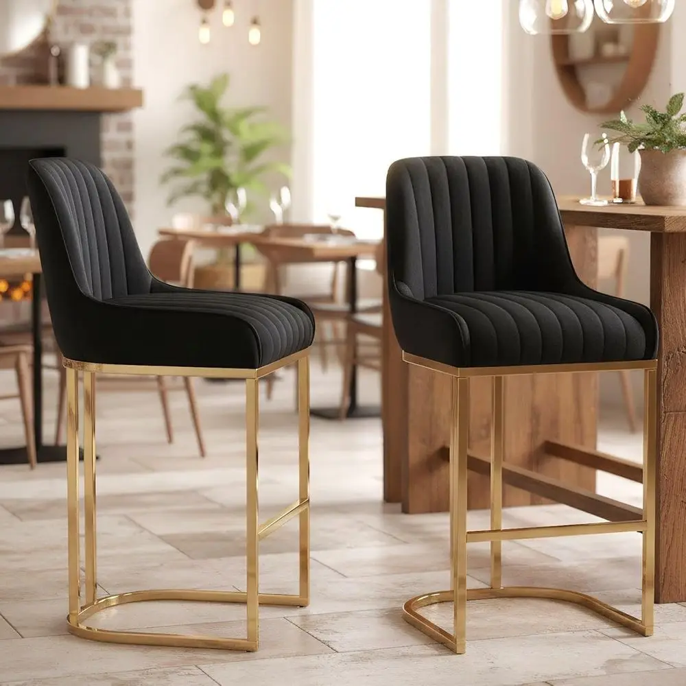 

Gold Counter Height Bar Stools Set of 2, 26 Inch Upholstered Kitchen Island Chairs with Back