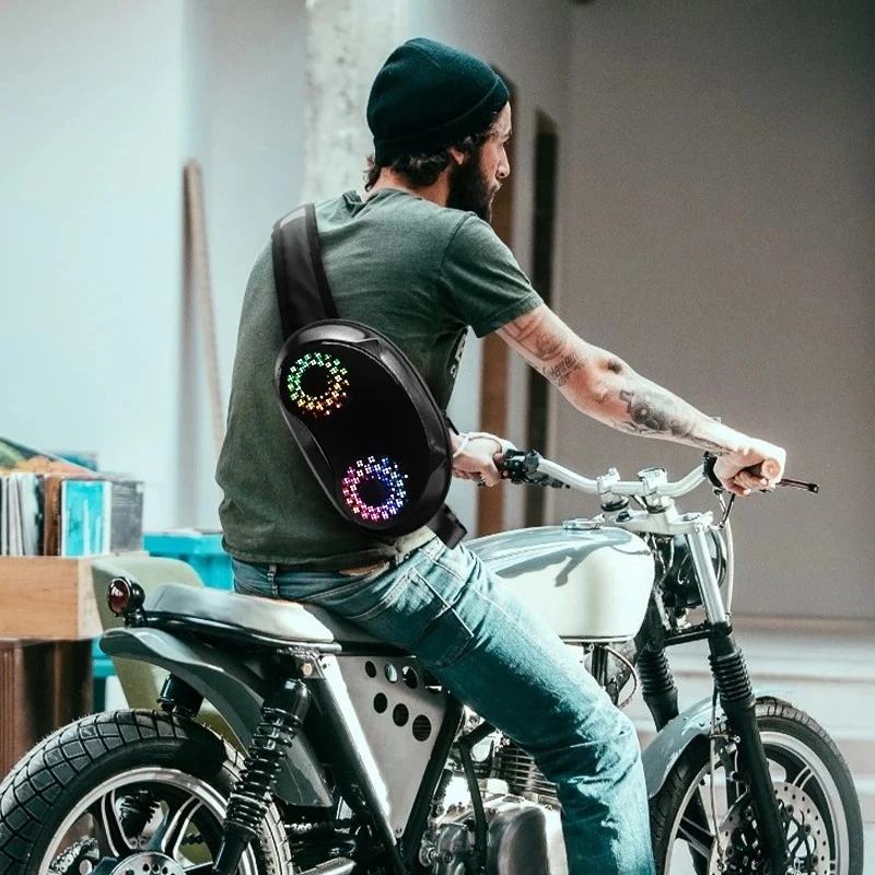 LED Smart Display Chest Bag DIY Patterns,Motorcycle Riding Bag Travel Shoulder Bag Sports Waterproof Crossbody Bag Holiday Gift