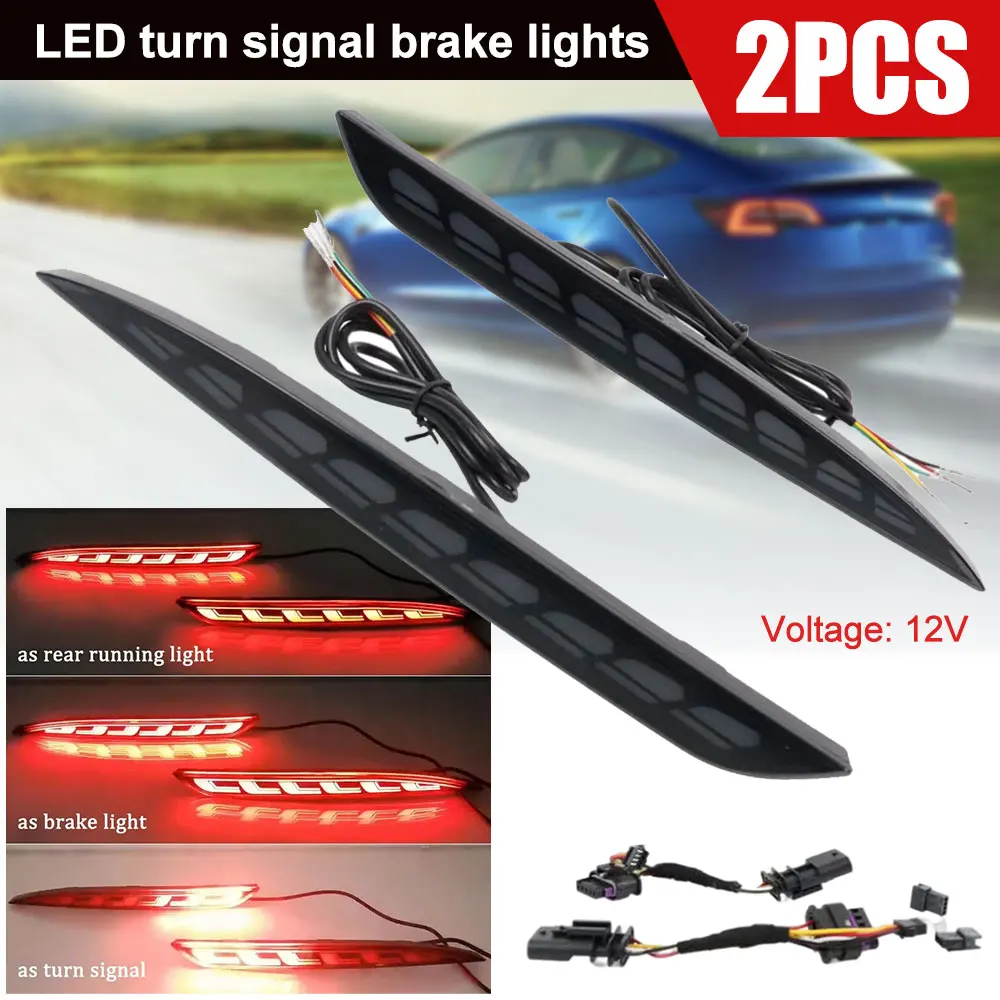 

1Pair Car Led Rear Bumper Reflector Tail Brake Light Dynamic Turn Signal Lamp For Tesla Model 3/Y 2021-2022