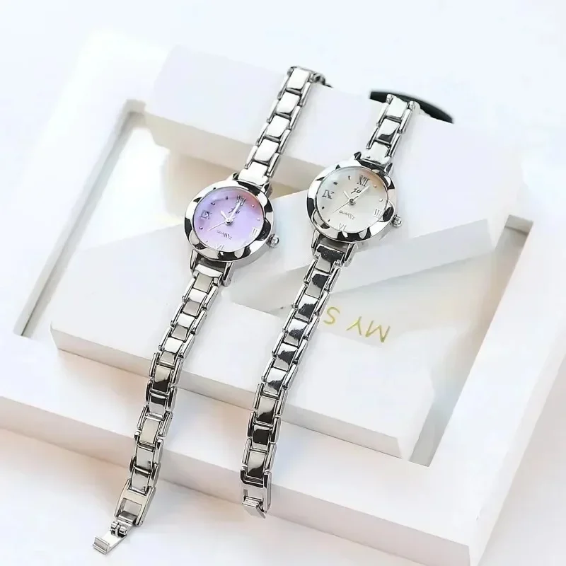 Montre à petit cadran pour femme, argent, acier inoxydable, montre-bracelet de luxe pour femme, robe, bracelet à quartz pour femme, horloge cadeau, 2024