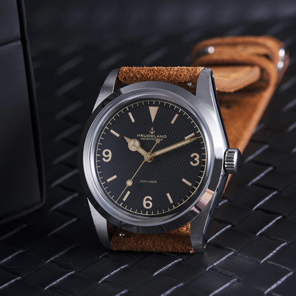 Hruodland New F029 With Leather Strap Dress Men Watches 36mm Stainless Steel Explorer Series Automatic Mechanical Sports Watch