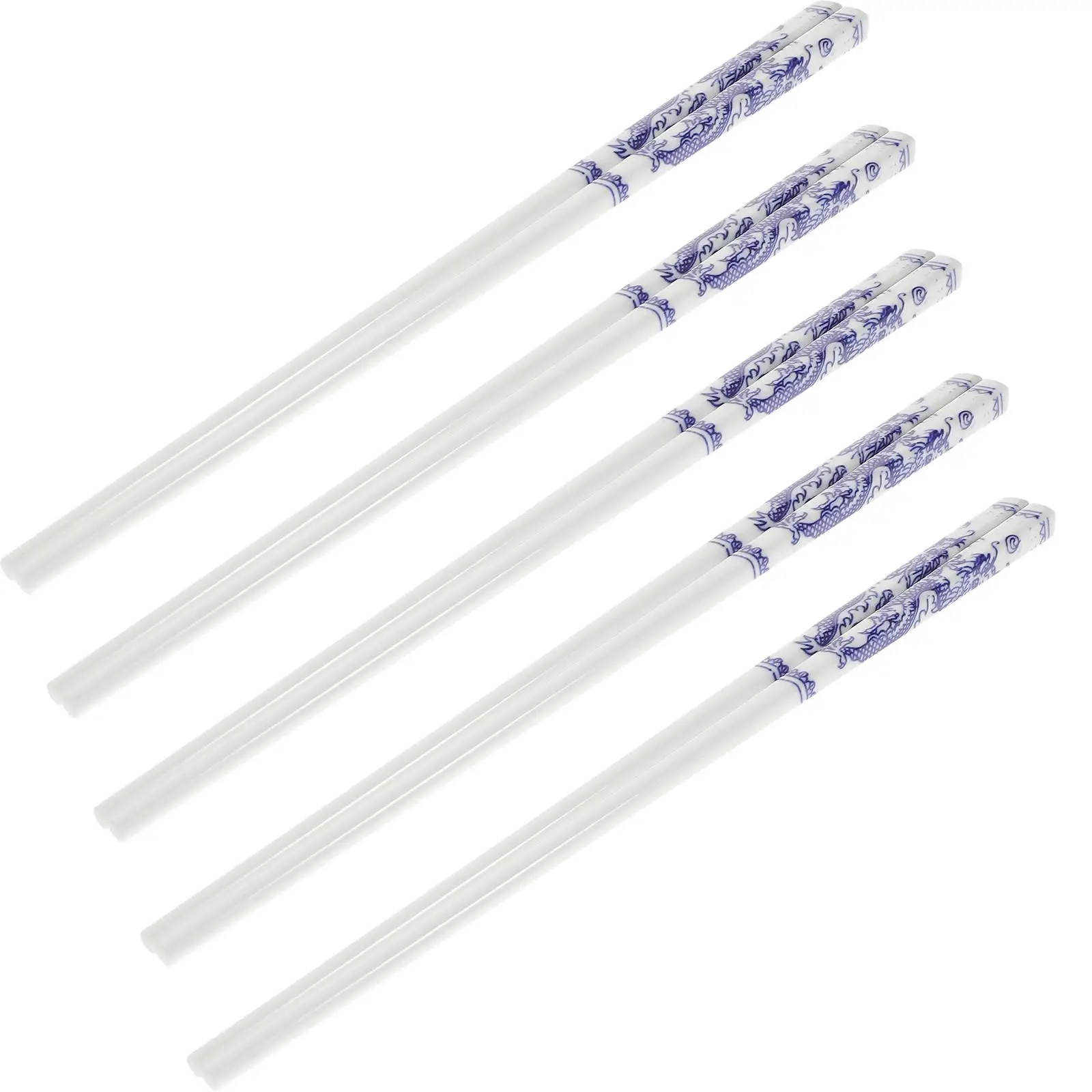 5 Pairs Blue and White Porcelain Chopsticks Ceramic Long Chopsticks Chinese Tableware for Home Restaurant (Random Pattern)