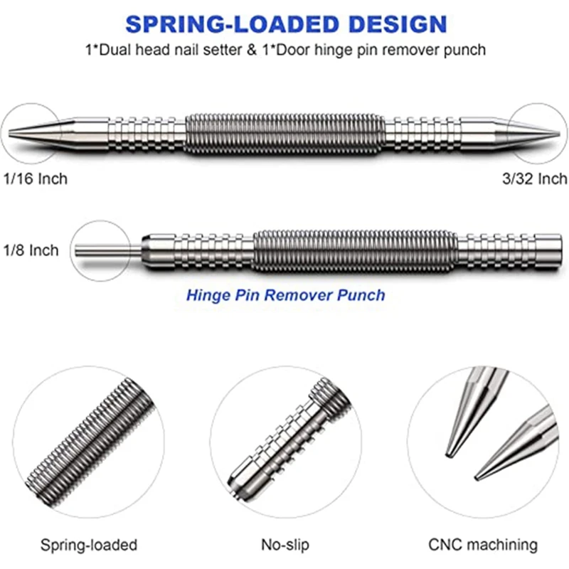 Center Hole Punch Spring Loaded Marker Metal Woodworking Drill Bit Door Pin Removal