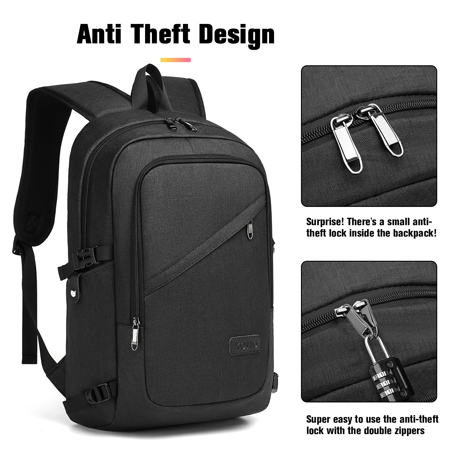 حقيبة ظهر لابتوب كونو مضادة للسرقة للسفر والأعمال التجارية وتصميم أمان للكمبيوتر المحمول حتى الآن