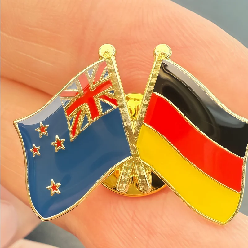 New Zealand and  Germany Flag Metal Soft Enamel Lapel Badge Pins Brooches