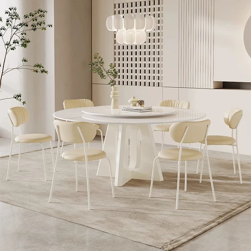 

Cream wind rock plate round dining table and chair combination household small living room modern simple white dining table