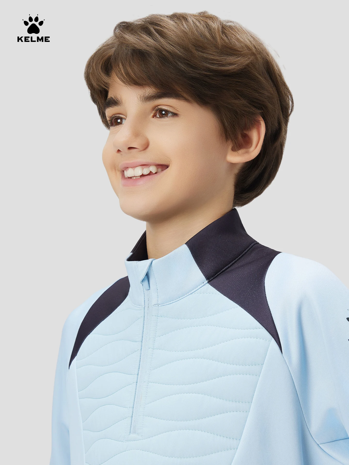 Kelme Children's Football Training Clothing Winter Half Zipper Hoodie Outdoor Velvet Running Windproof Sports Long Sleeve