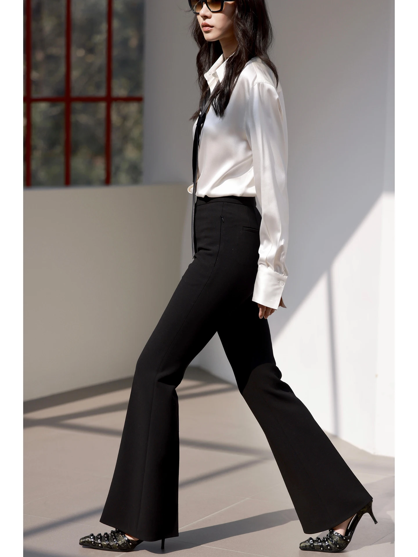 

FANNIU Early Spring Slimming Magic Pants Black Wool High Intelligence Sensation Commute Pants 508 Casual High Waist Flared Le...