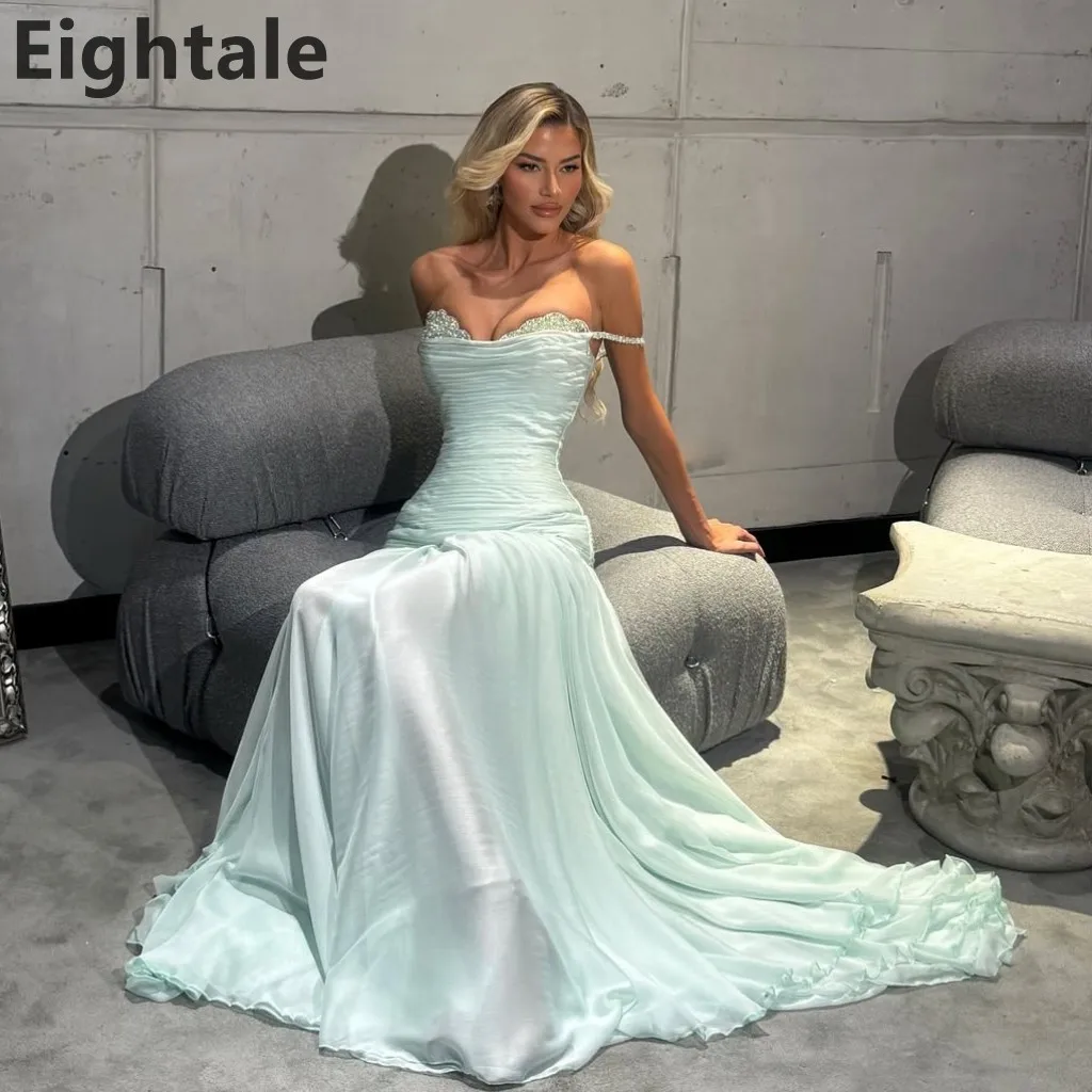 

Eightale 2025 Blue Chiffon Sweetheart Evening Dress Off Shoulder A Line Maxi Prom Party Dress Women Formal Gowns Customized