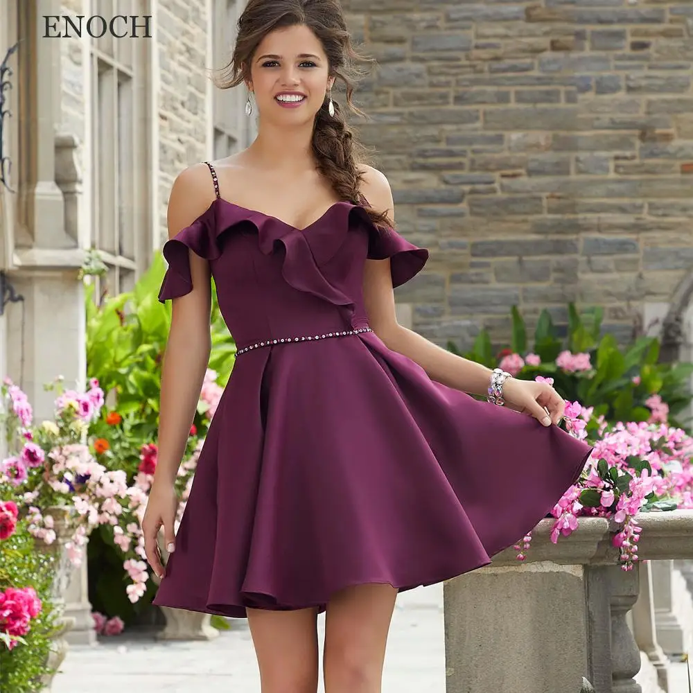 Enoch Sexy V-hals Spandex Homecoming Jurken Spaghettibandjes Party Jurken Off The Shoulder Vestidos De Fiesta Mini Kralen