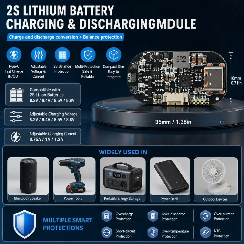 2S Lithium-Ionen-Akku Lade- und Entlade-Modul IP2336 Typ-C PD Schnellladung Bidirektional Einstellbare Spannung & Stromstärke – Detail 4