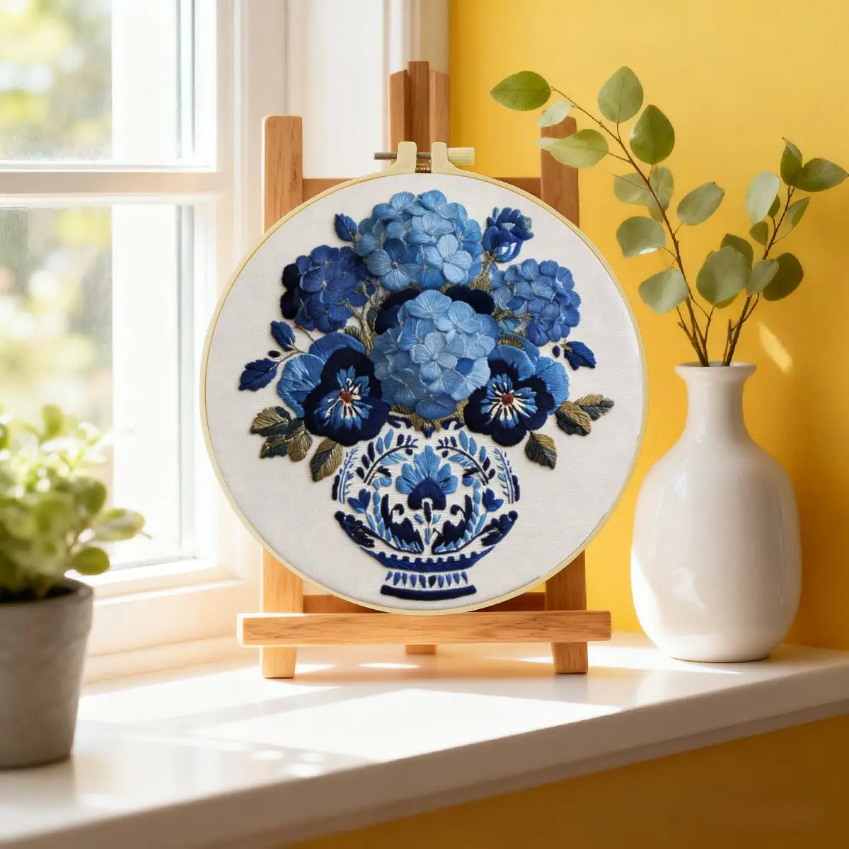 1 Stück 20X20CM/15X15CM 7,87/6,3 Zoll Elegante Vase Stickerei Starter-Kit DIY-Kit DIY-Stickerei-Set Handarbeiten Nadelkunst – Detail 2