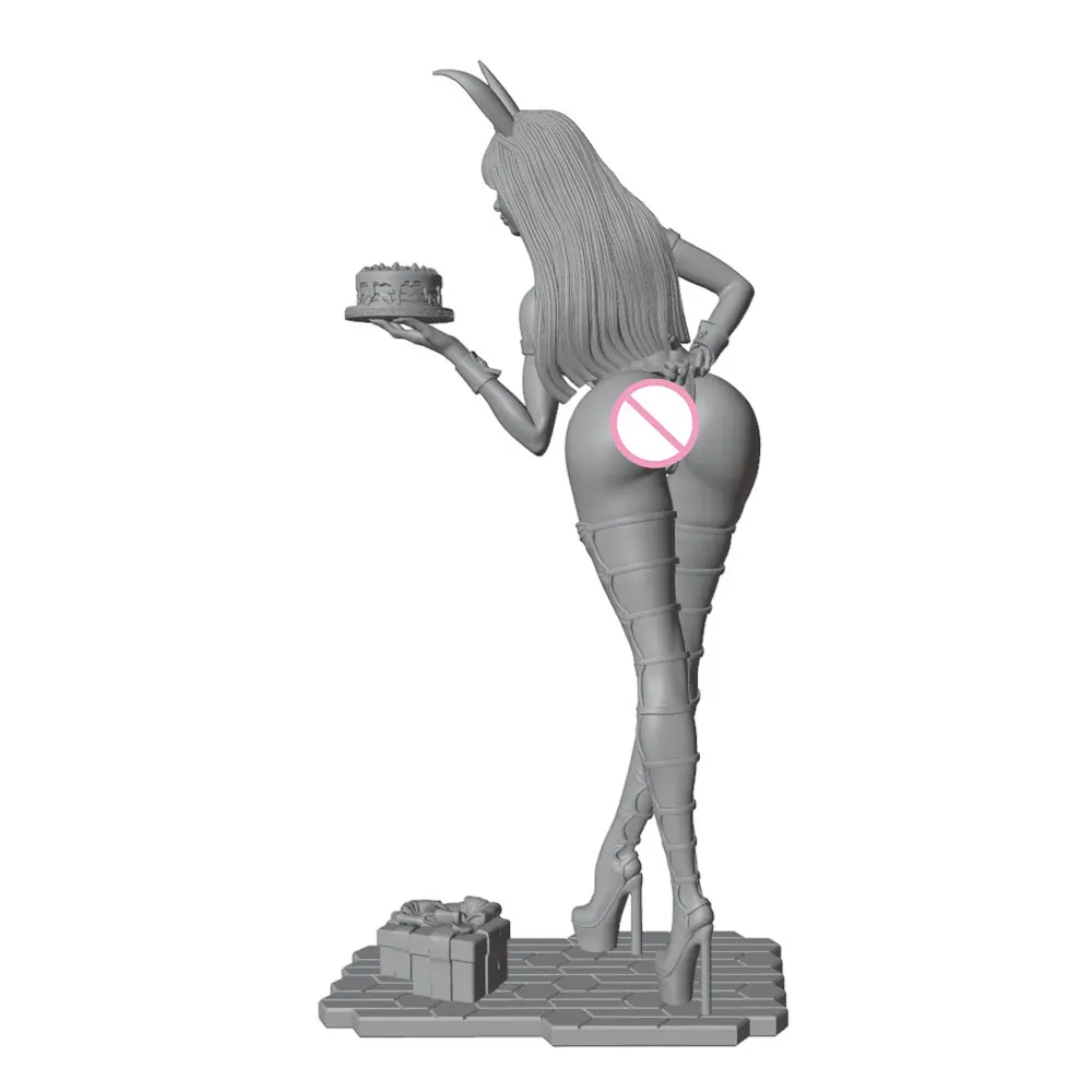 1/24/12/6 Holiday party theme bunny girl character, cute girl resin model kit GK mini 3D printed gray model statue, not painted view 4