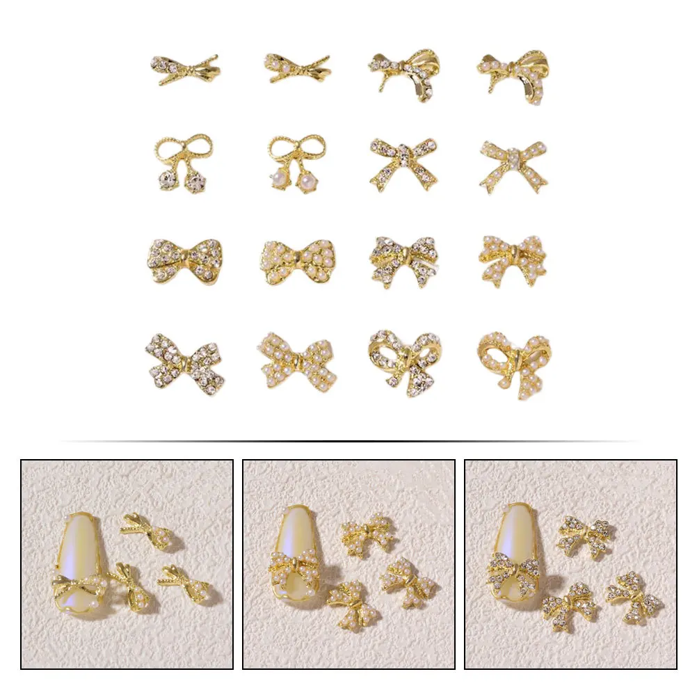 

16 шт., украшения для ногтей «сделай сам», жемчужный бант, прочный маникюрный орнамент из сплава, уникальные очаровательные аксессуары для ногтей, украшение для маникюра «сделай сам»