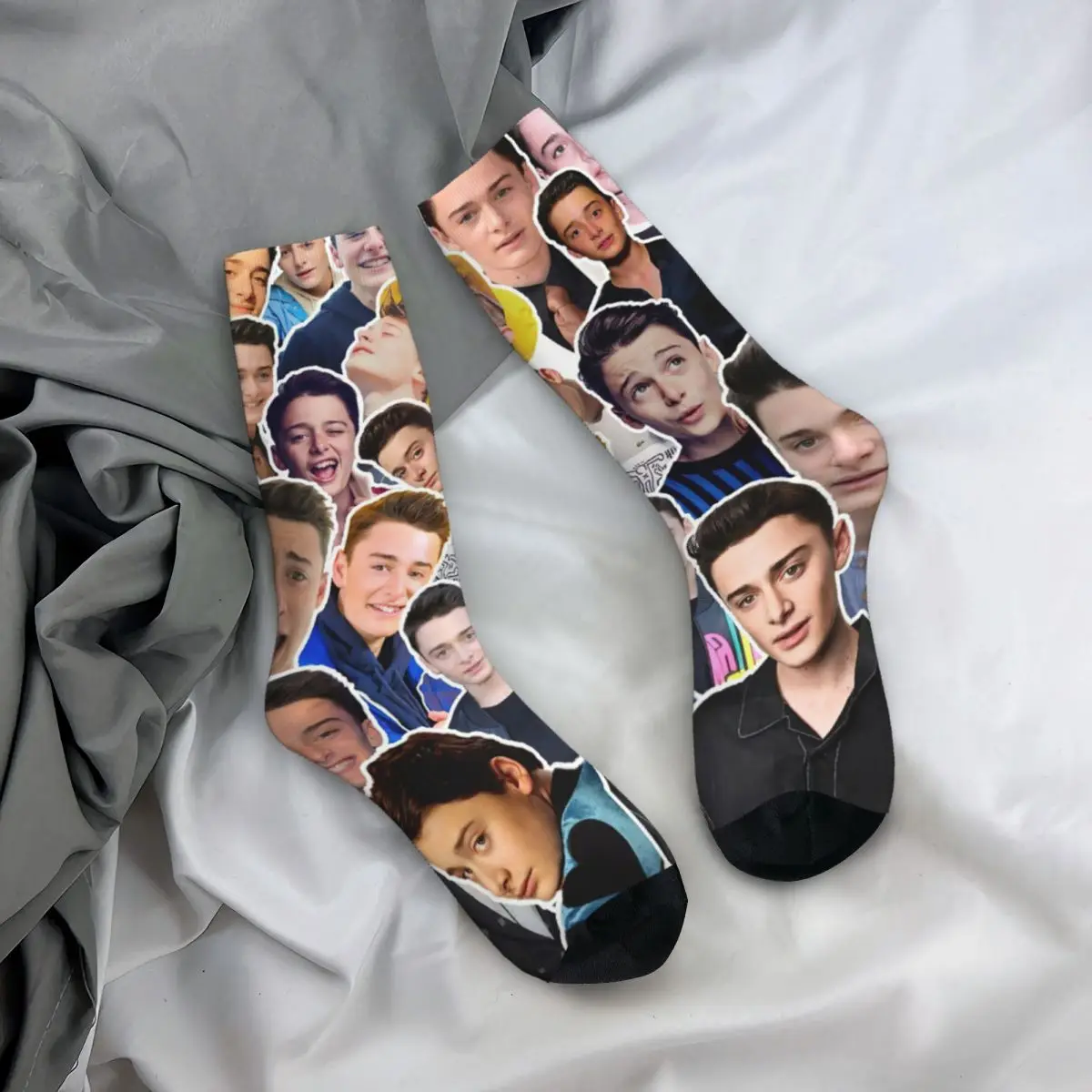 Happy Funny Men\'s Socks Casual Noah Schnapp Collage Sock Movie Actor High Quality Women Stockings Spring Summer Autumn Winter