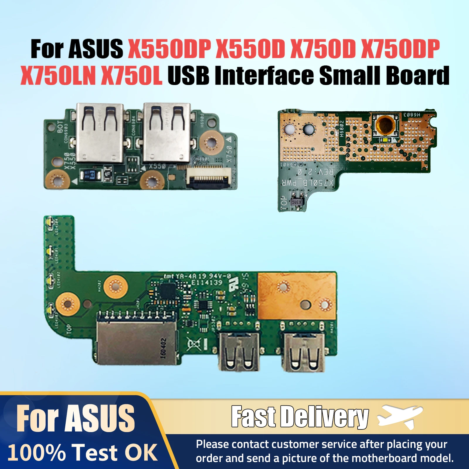 For ASUS X550DP X550D X750D X750DP X750LN X750L X756U X756UX X756UA USB interface small board tested good