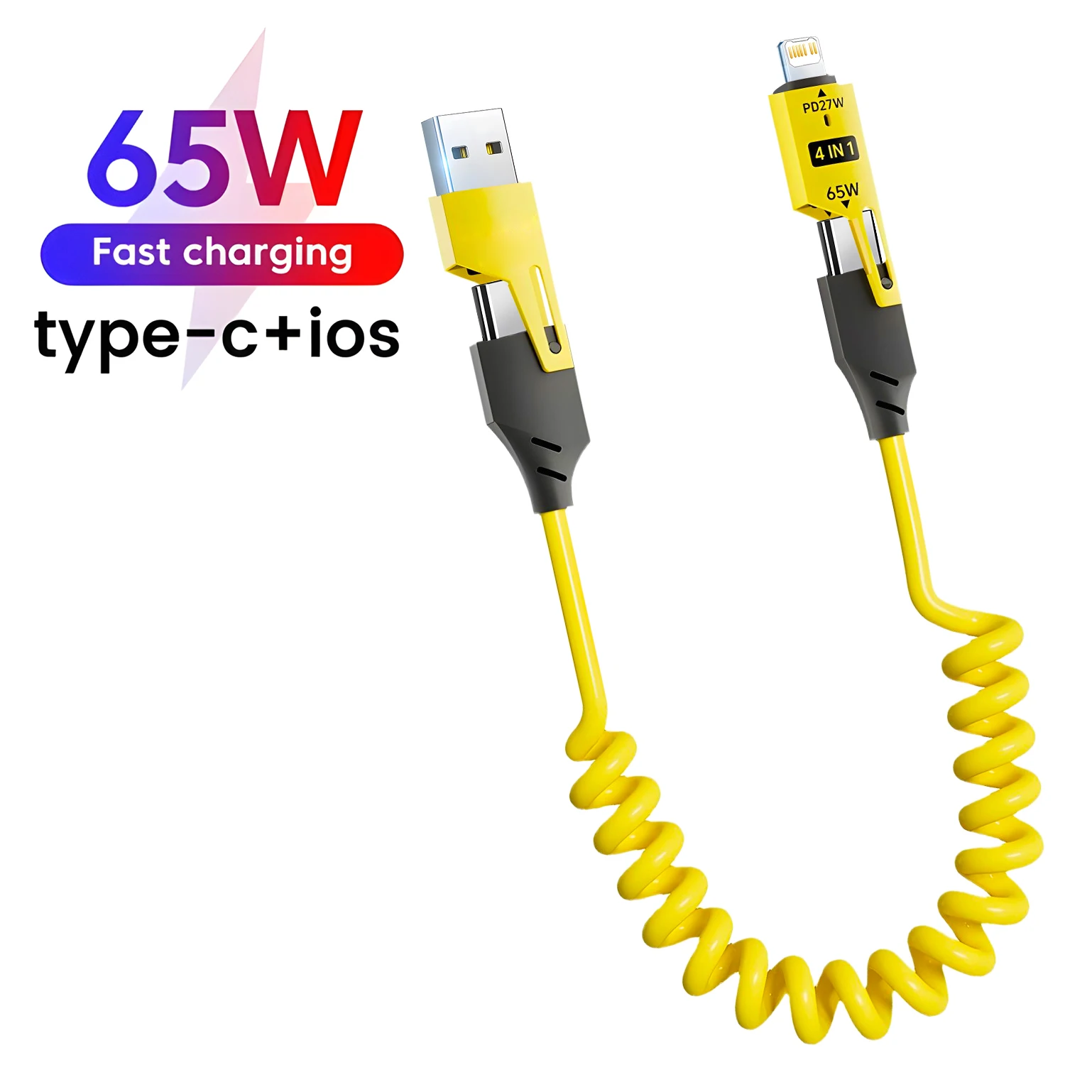 1.5M 65w Fast Charging Cable 4 IN 1 Zinc Alloy USB-C for iPhone 17Pro Usb Type C Cable For Xiaomi Samsung PD Spring Data Cable