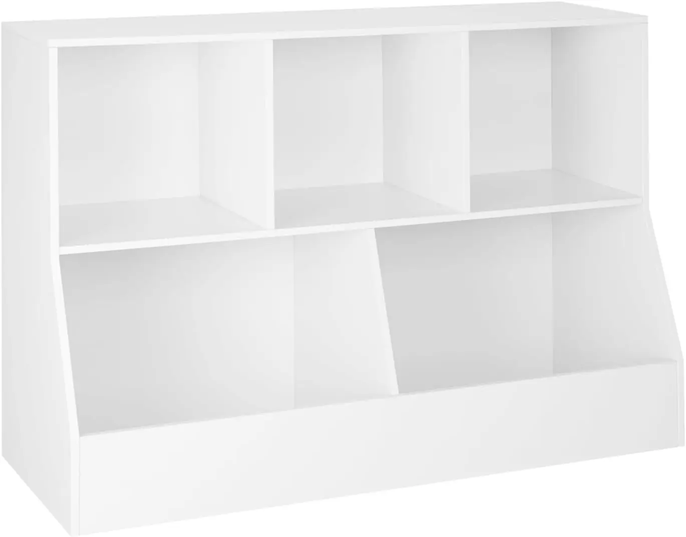 

Kids Toy Storage Organizer with 5 Cubby Bookshelf, White Wood Cabinet for Playroom & Nursery