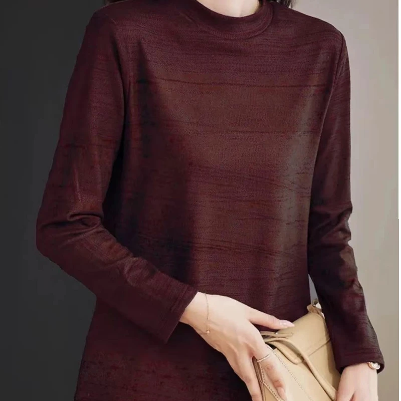 

Women Clothing Contrast Plus Size Vintage Pullovers Tops Spring Autumn O-neck Long Sleeve Loose Elegant T Shirts Fashion Casual