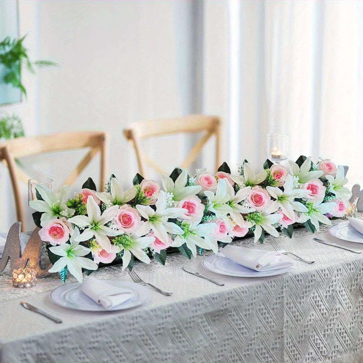 

2Pcs Artificial Rose Lily Flower Arrangement for Table Centerpieces - 16.9in Long Fake Roses Arrangements, Faux Floral
