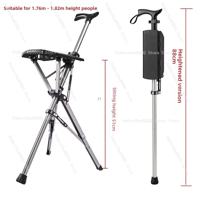 Multifunctional Ultra Lightweight Portable Aluminum Alloy Elderly Folding Crutches For Prevention Non Slip Belt Seat Stool