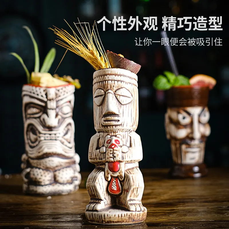 

Halloween Novelty Tiki Mugs - Ceramic Zombie Hawaiian Cocktail Glasses, Creative Barware for Party Drinks & Home Bar Decor