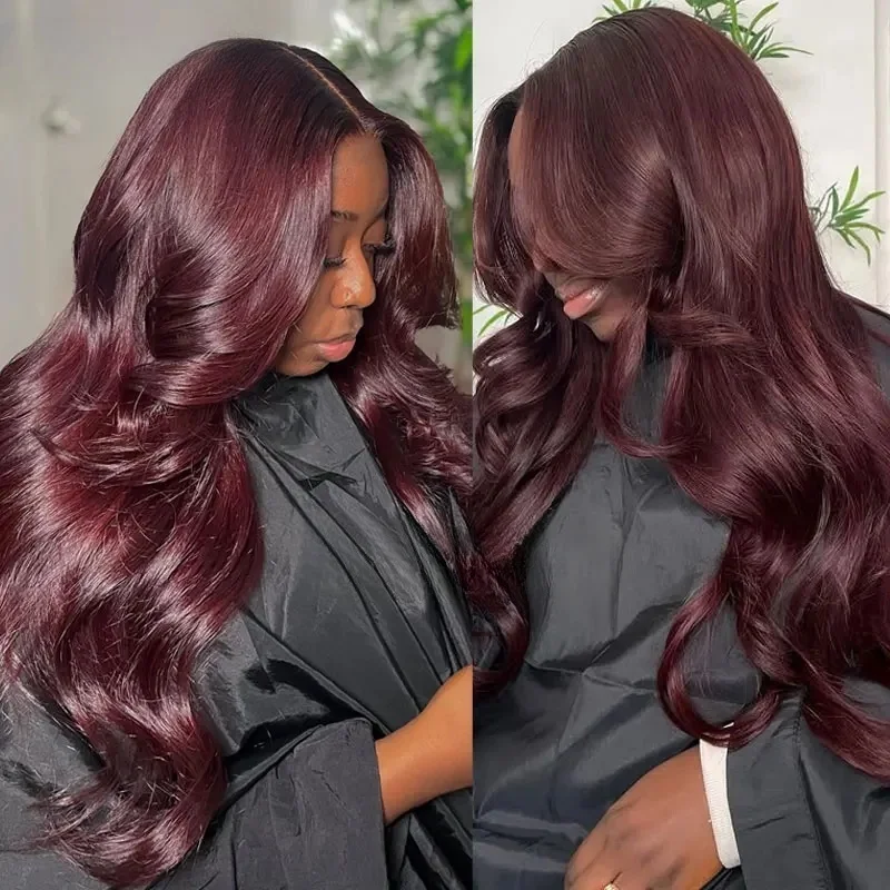 26 بوصة بورجوندي طبيعي 99j لينة طويلة 180 الكثافة غلويليس الاصطناعية الجسم موجة الدانتيل شعر مستعار أمامي للنساء Babyhair PrePlucked #2