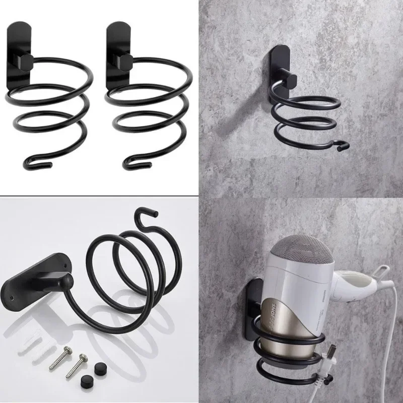 Wall Mounted Hair Dryer Holder Spiral Stand Aluminum Rack Bathroom Organizer Storage Shelf for Hairdryer Styling  Accessories