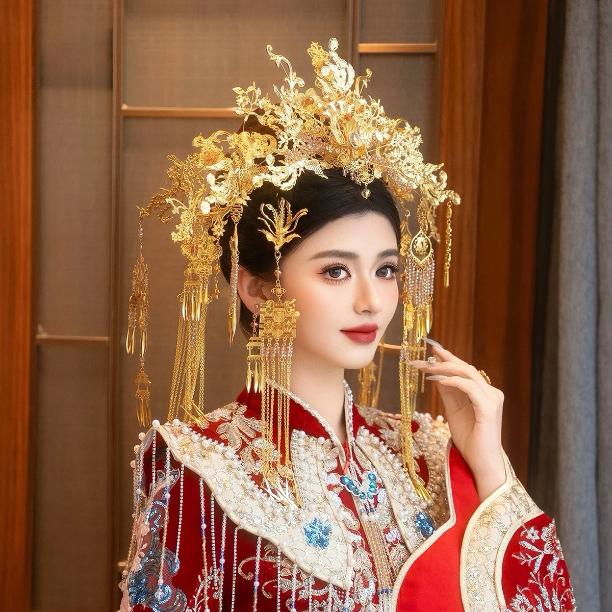 Exquisite Luxury Ancient Costume Hanfu Phoenix Hair Crown Chinese Wedding Dragon and Phoenix Traditional Bride Hair Accessories
